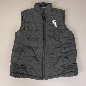Chicago White Sox MLB Puffer Vest Men's Medium Black Full Zip‎ Logo Sleeveless